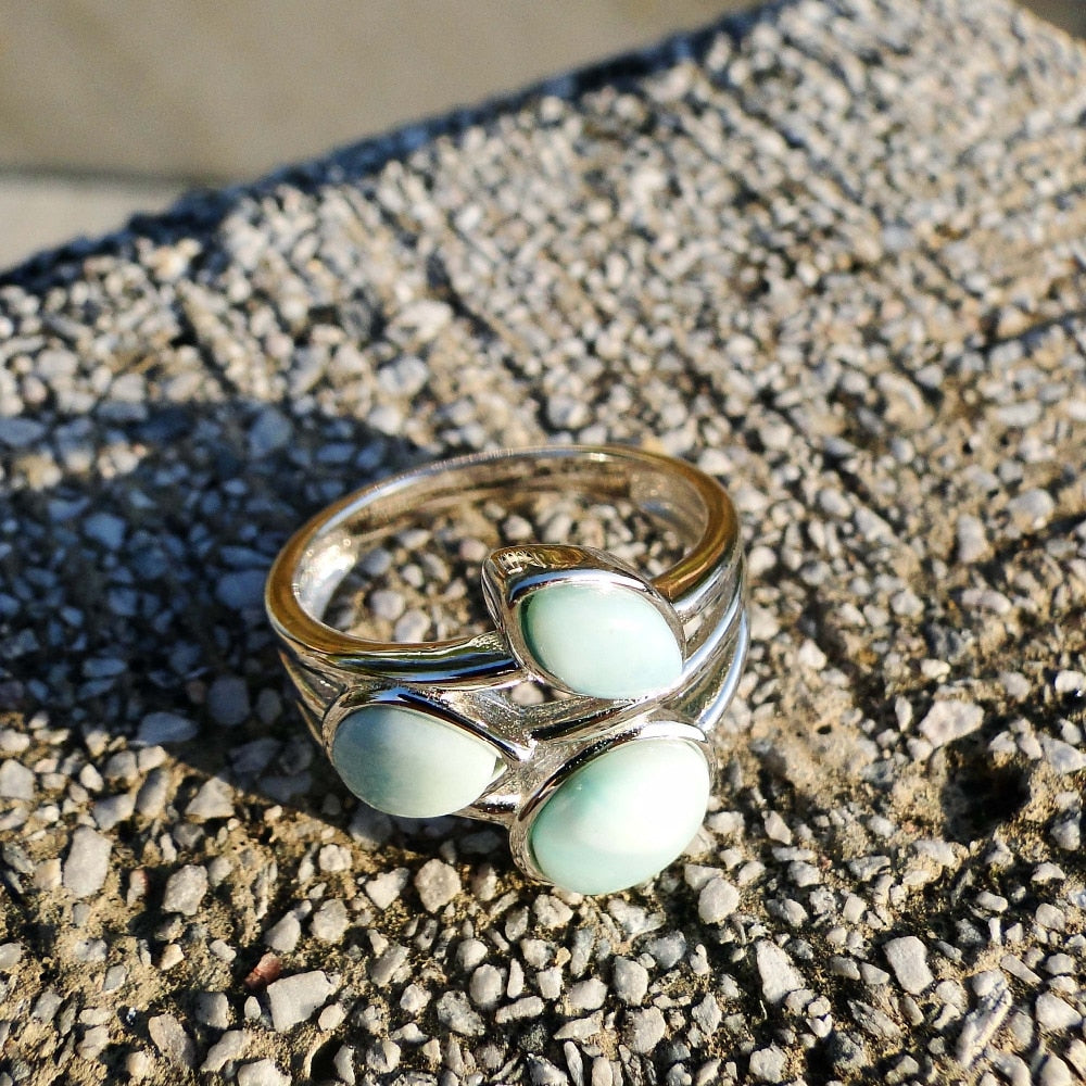 Antique Design Natural Larimar 925 Sterling Silver  Ring