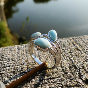 Antique Design Natural Larimar 925 Sterling Silver  Ring