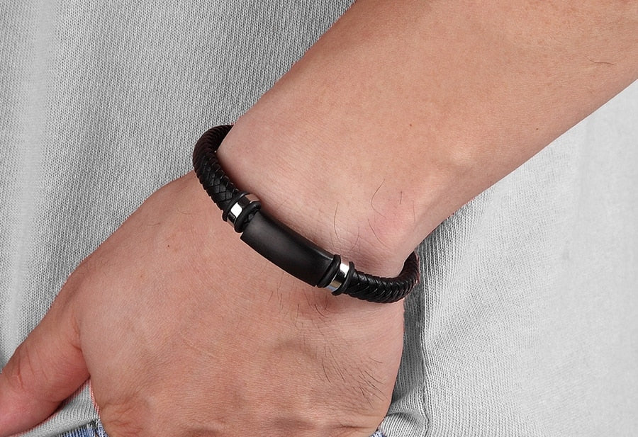 New Luxury Stainless Steel Genuine Leather Bracelets