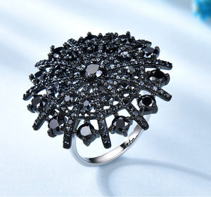 Gemstone Natural Black Spinel Ring Solid 925 Sterling Silver Rings