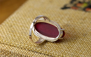 Agate/Ruby 925 Sterling Silver Vintage Maxi Fine Jewelry Ring