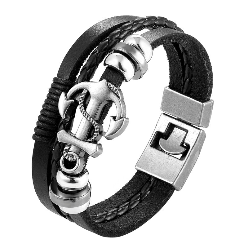 2020 New Fashion Anchor Multi-layer Leather Bracelet