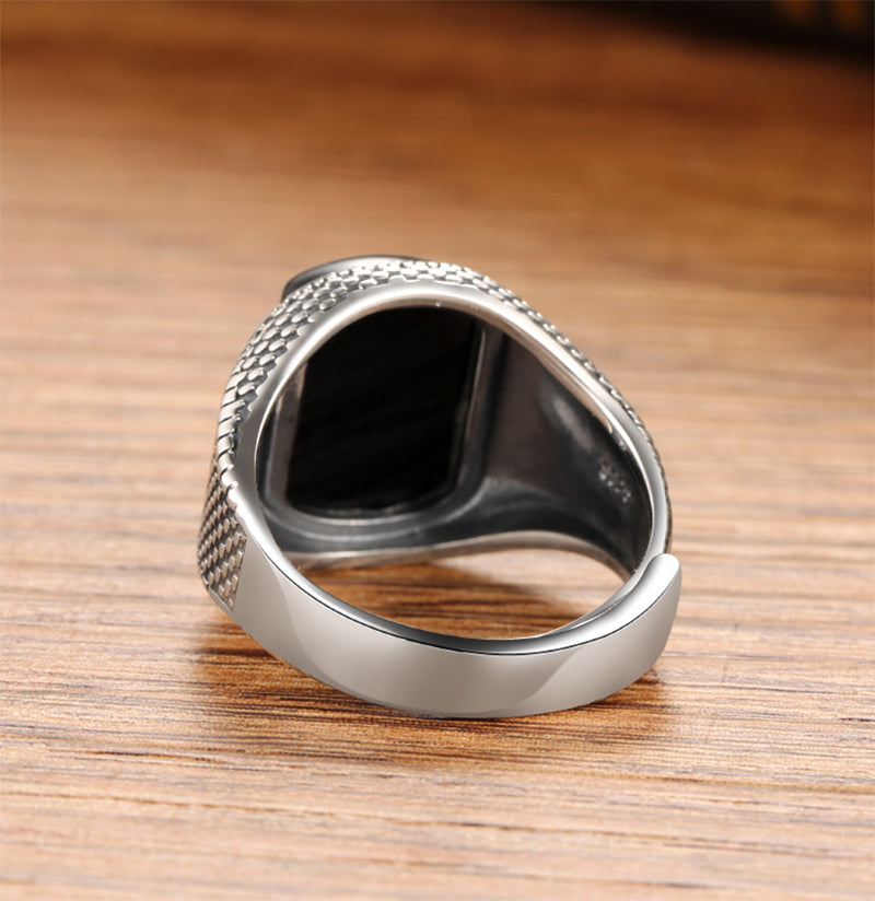 Black Onyx Stone Real 925 Sterling Silver Adjustable Ring