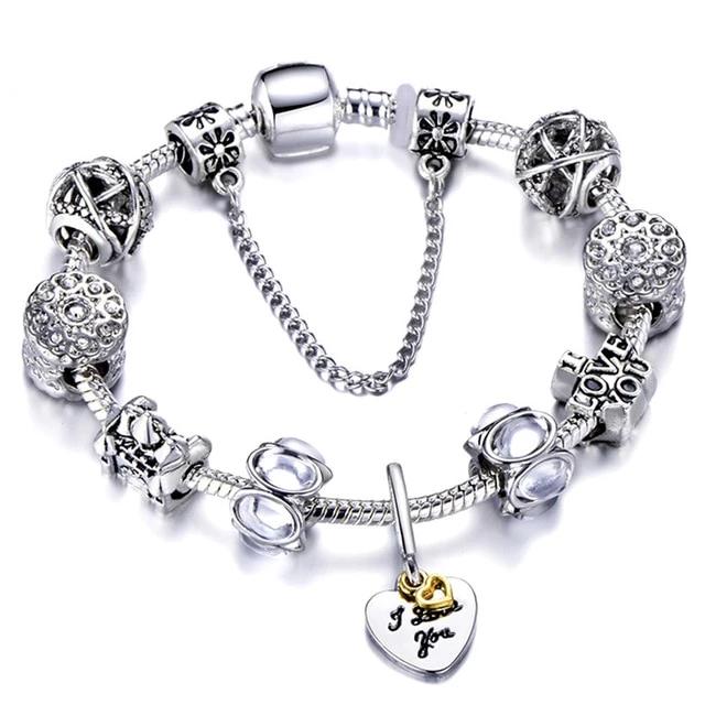 Fashion Silver Charms Beaded Bracelet