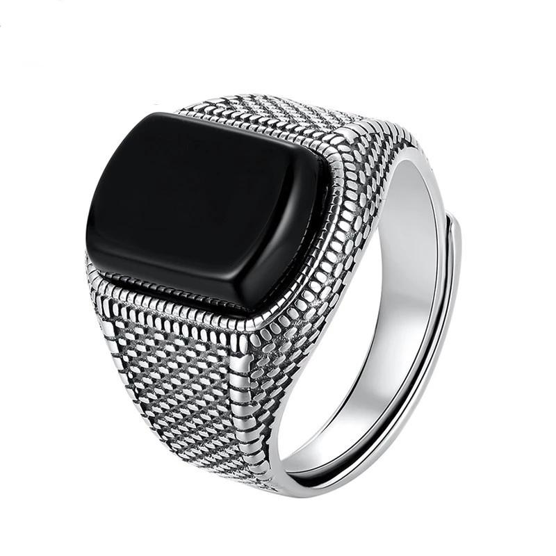 Black Onyx Stone Real 925 Sterling Silver Adjustable Ring