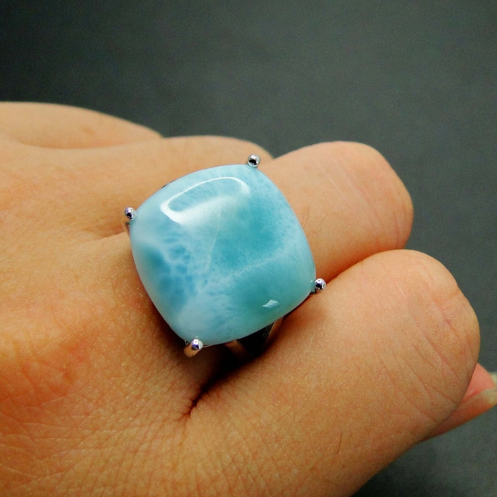 925 Sterling Silver Real Larimar Gemstone Fine Jewelry