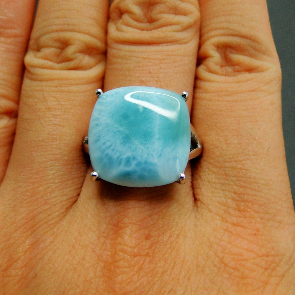 925 Sterling Silver Real Larimar Gemstone Fine Jewelry