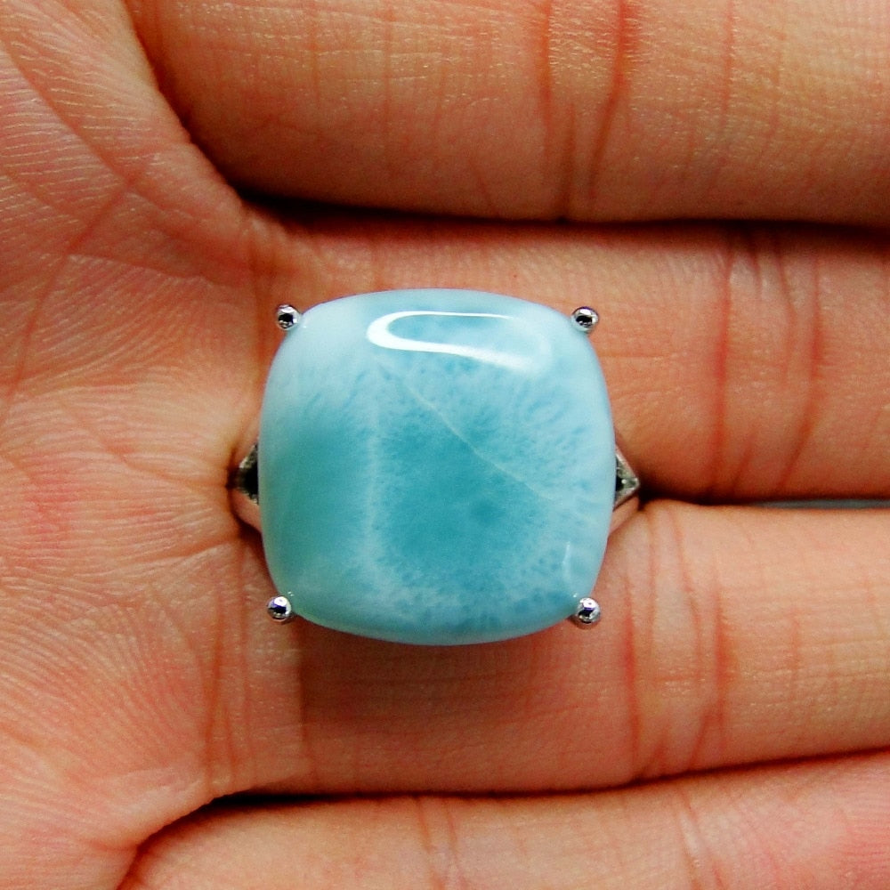 925 Sterling Silver Real Larimar Gemstone Fine Jewelry