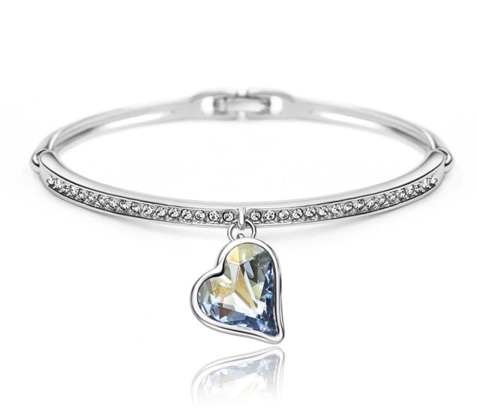 Crystal & Rhinestone Love Charm Bangle Bracelet