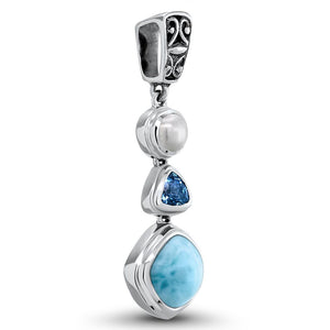 Handmade 925 Sterling Silver Caribbean Larimar& Pearl Pendant