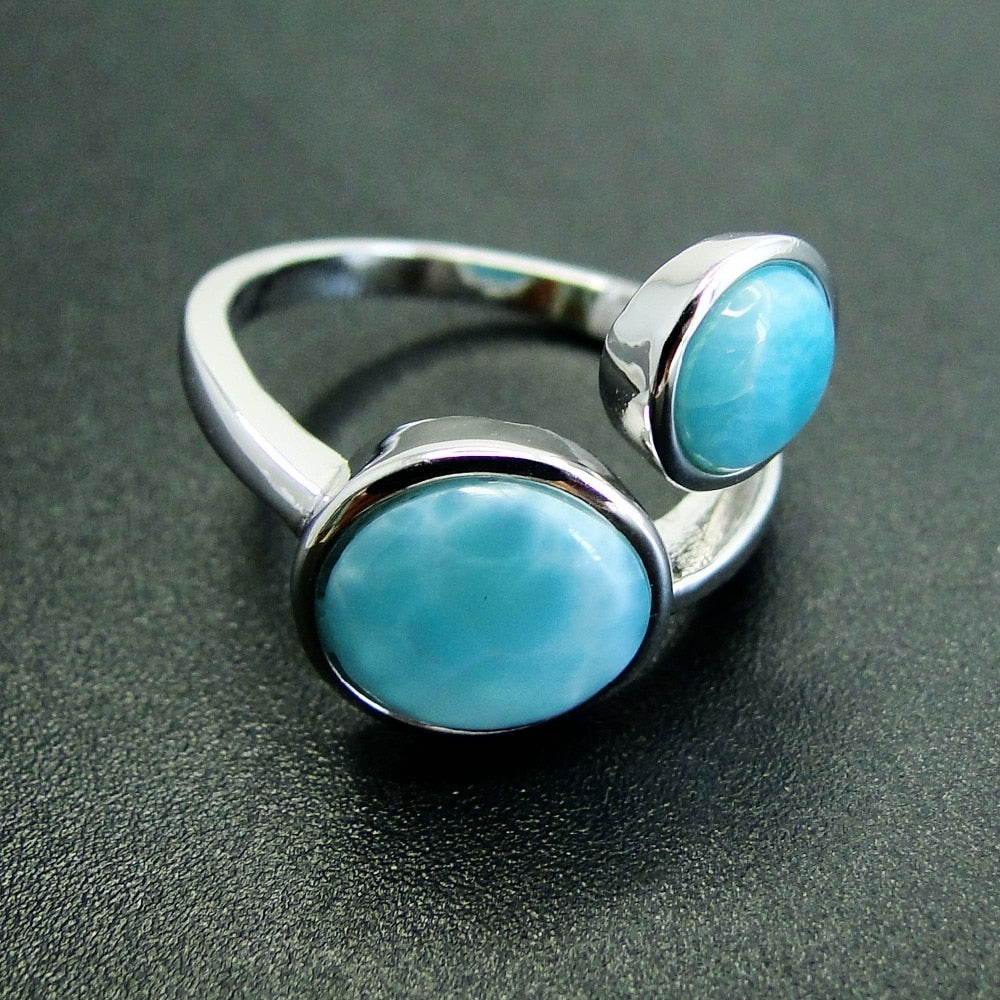 Natural Larimar Rings Antique Designs  Silver Rings