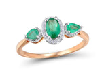 Genuine 14K 585 Rose Gold Emerald Sparkling Diamond Ring