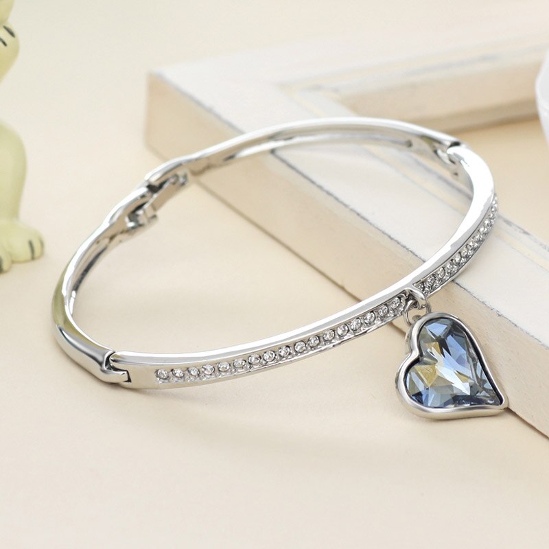 Crystal & Rhinestone Love Charm Bangle Bracelet