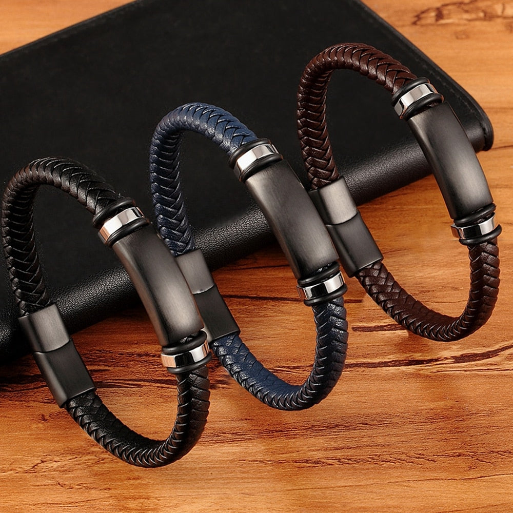 New Luxury Stainless Steel Genuine Leather Bracelets