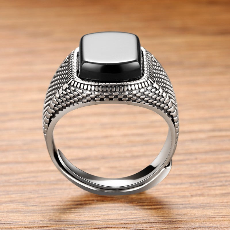 Black Onyx Stone Real 925 Sterling Silver Adjustable Ring