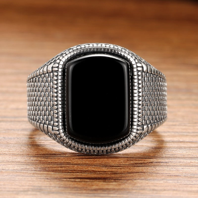 Black Onyx Stone Real 925 Sterling Silver Adjustable Ring